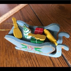 Vintage Russ Berrie & Co. Wood Christmas Sled Ornament